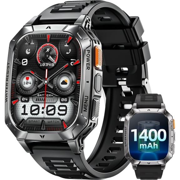 Smart Watch for Men, 2.01" HD 1400mAh Smart Watch Fits for Android and iPhone, Fitness Tracker, Military Smart Watch with 100 Sports Modes, Bluetooth Call/Answer, IP68 Waterproof Smartwatch, Gifts