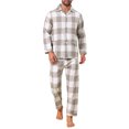 thumbnail image 1 of INSPIRAR CHIC Conjunto de Pijamas de Dos Piezas de Manga Larga con Botones Casual a Cuadros en Color Blanco y Beige, 1 of 5