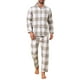 thumbnail image 1 of INSPIRAR CHIC Conjunto de Pijamas de Dos Piezas de Manga Larga con Botones Casual a Cuadros en Color Blanco y Beige, 1 of 5