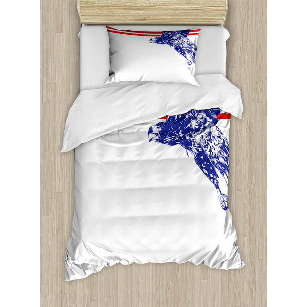 Eagle Twin Size Duvet Cover Set Colors, Navy Blue And Red Bedding Set
