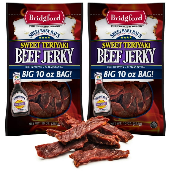 Bridgford Sweet Baby Ray’s Beef Jerky Sweet Teriyaki 10 oz Pack of 2