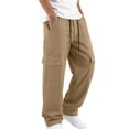 thumbnail image 2 of TKKCS Mens Wide Leg Cargo Pants Workwear Contrast Stitch Elastic Drawstring Waist Loose Fit Outdoor Casual Pants with Multi Pockets Khaki XL, 2 of 4