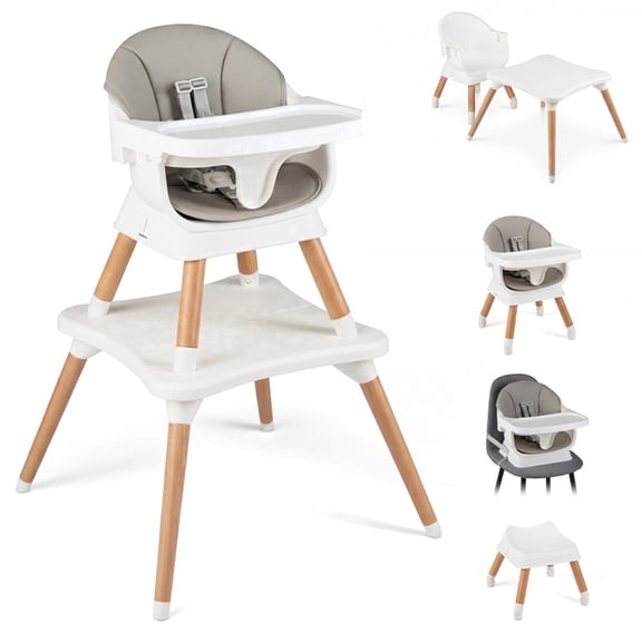 Furnibear 9-in-1 Convertible High Chair for Babies and Toddlers with Solid Wood Legs and Detachable Tray, Gray