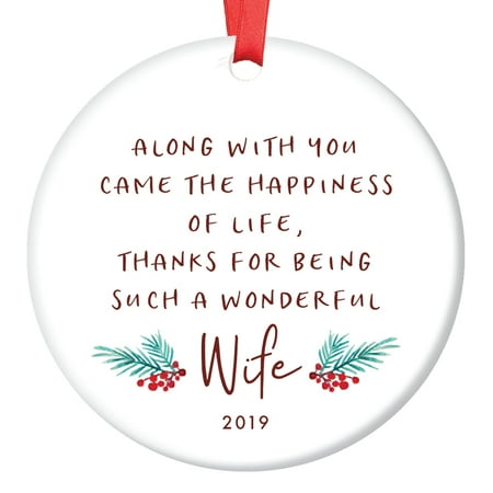 Gift Ideas For Couples For Christmas Gift for Wife, Christmas Ornament 2019 For My Wife Poem Present Idea from Husband for Wives Newlywed Couple Married Xmas Wedding Ceramic 3
