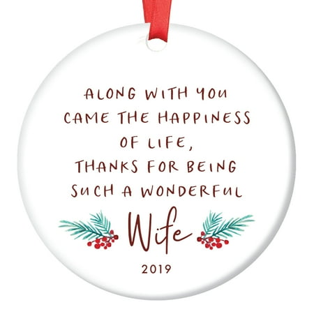 Gift for Wife, Christmas Ornament 2019 For My Wife Poem Present Idea from Husband for Wives Newlywed Couple Married Xmas Wedding Ceramic 3