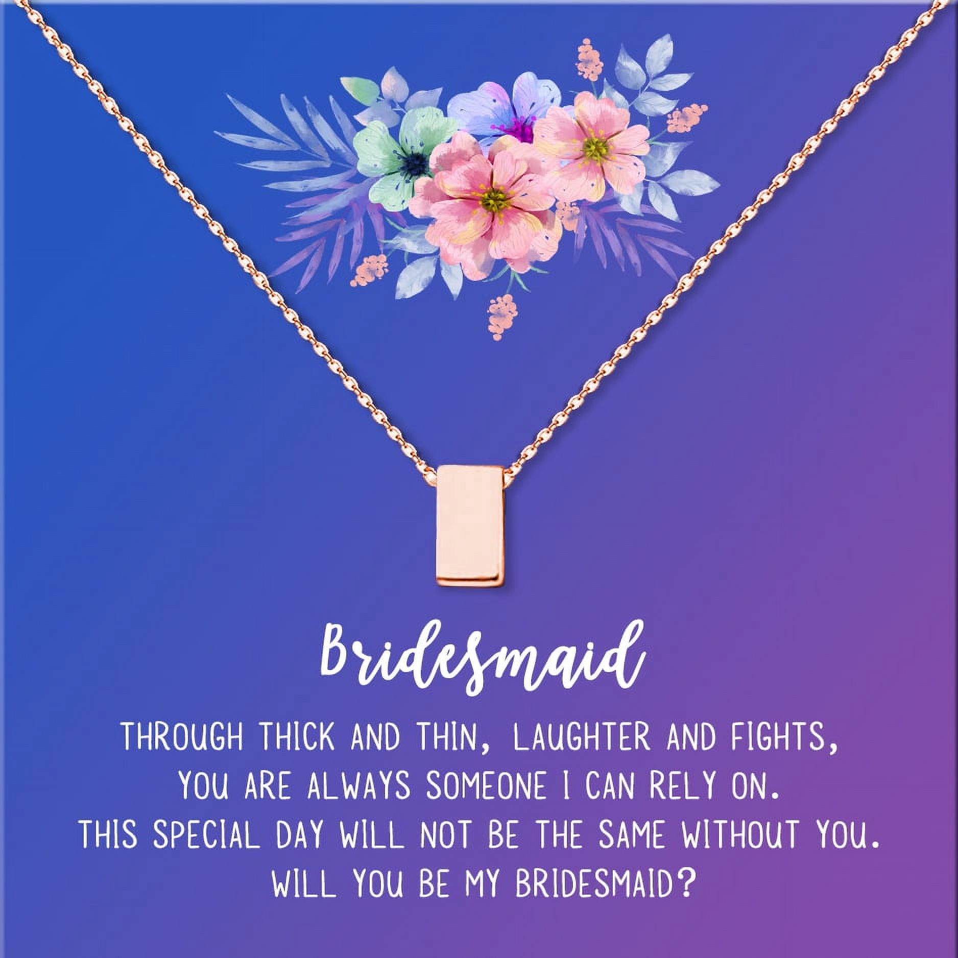 Anavia Bridesmaid Proposal Necklace, Will You Be My Bridesmaid, Bridal Party Gift Card Jewelry Necklace-[Rose Gold Cube, Blue-Purple Gift Card]