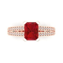 2.45 ct Emerald Cut Simulated Pink Tourmaline Solitaire with Simulated Diamond Accents 18K Rose Gold Womens Engagement Ring