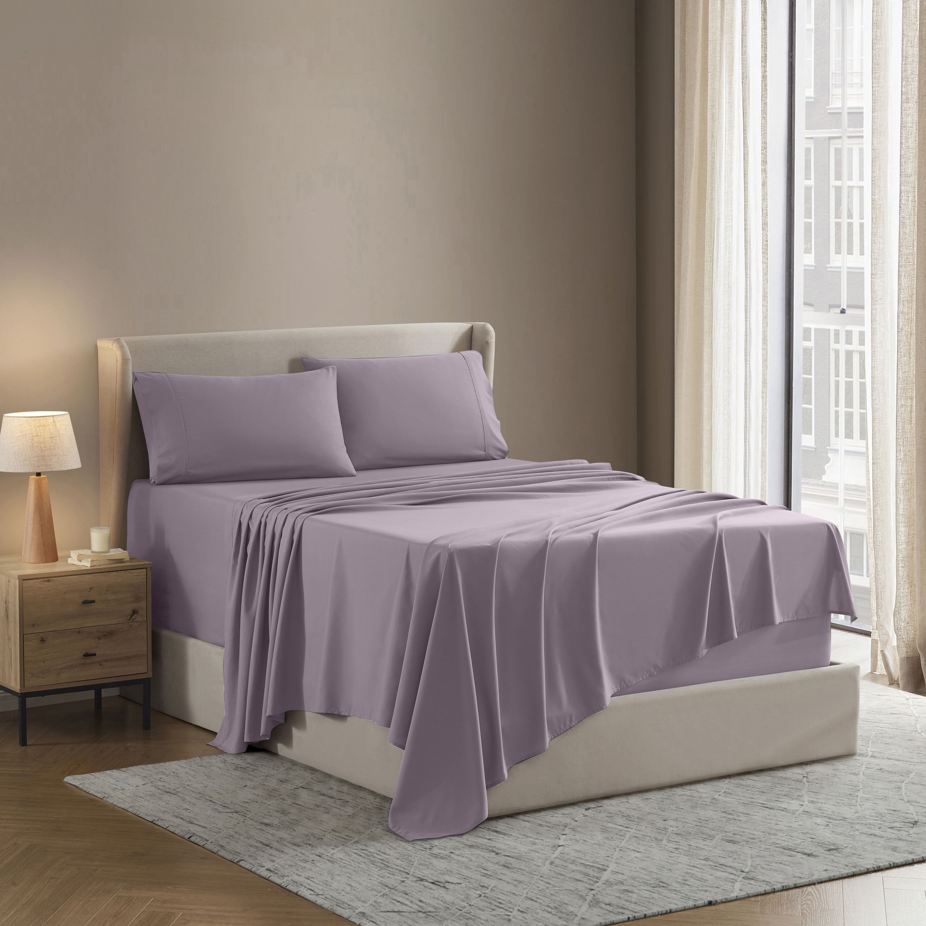 Lammaloe Split King Sheets Set, Hotel Style Deep Pocket 5 Piece Bed Sheets, Luxury Soft Microfiber Sheet Sets, Dusty Purple