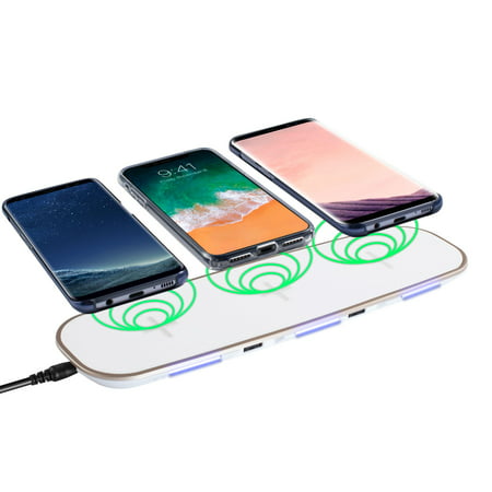 Cobble Pro Wireless Charger Pad for Samsung Galaxy S10 S10e S9 S8 S7 Plus Edge Note 8 iPhone XS X X5 8 Plus AirPods 2 with 3 Slots & 2 USB Ports, Charge Up to 5 Devices Wireless Charging