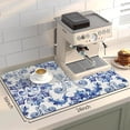 thumbnail image 2 of Dish Drying Mat, Multiple Usage Coffee Bar Mat, Kitchen Counter Mats, Absorbent Hide Stain Rubber Backed Dish Drying Pad(16.1"x24.1", Ink Cyan Flower), 2 of 6