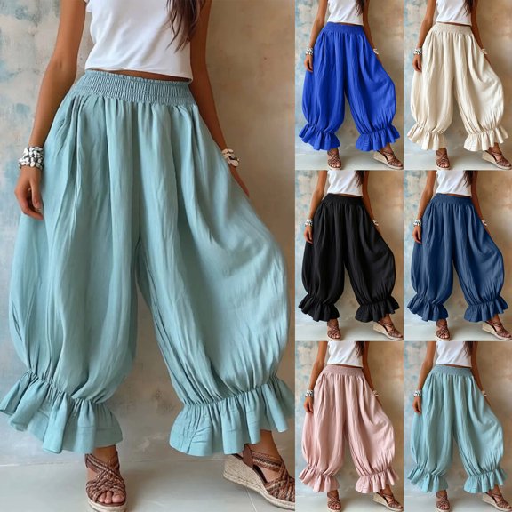 YuXingFu Womens Capri Pants for Women Dressy Loose Dress Pants - Polyester Casual Athletic Work Pants Beige XXL