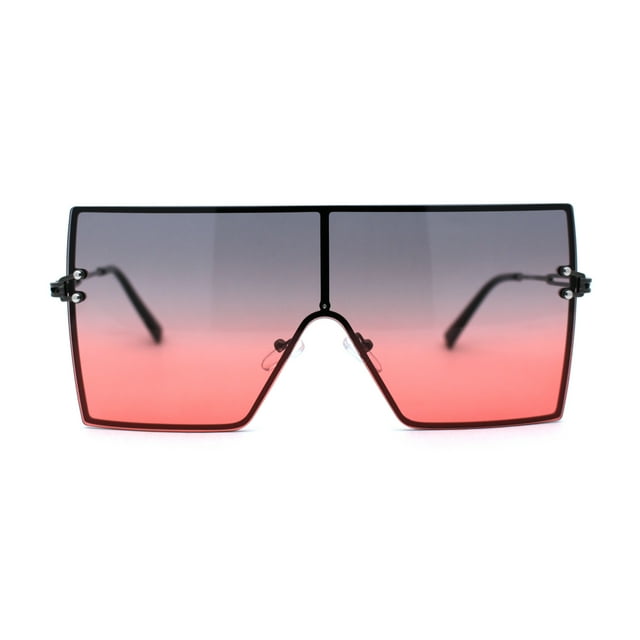 Lunettes de Soleil Surdimensionnées à Écran, Carrées, Sans Monture, Rectangulaires, à Tige Plate, Noir Canon Rouge