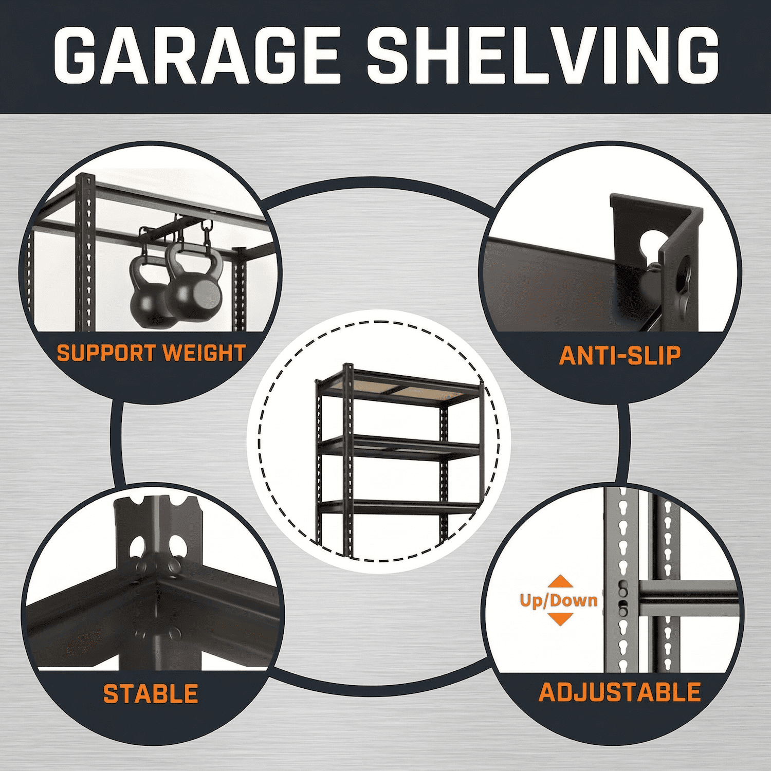 Heavy Duty Garage Shelving Unit, 2000 lbs Metal Storage Shelves, 5-Tier Adjustable Steel Shelving Rack, Freestanding Garage Storage Rack, Easy Assembly, 60" H for Basement Pantry Warehouse