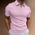 thumbnail image 3 of IYTR Mens Workout Shirts Summer Striped Jacquard Short Sleeve T Shirts Fashion Quarter Zipper Turndown Collar T-shirts Leisure Athletic Shirts Pink S, 3 of 6