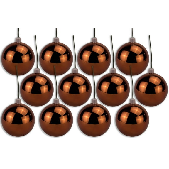 12 Pack 100mm 4" Shiny Brown Ball Ornament with Wire and UV Coating