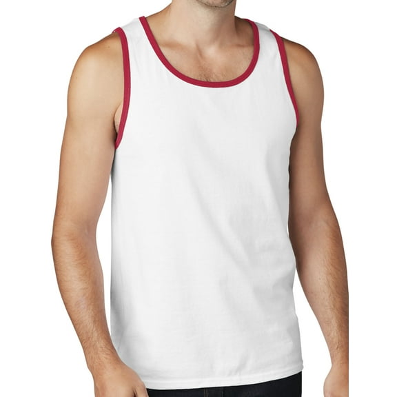 Men's Core Value Mid-weight Tanktop, Medium White/Red