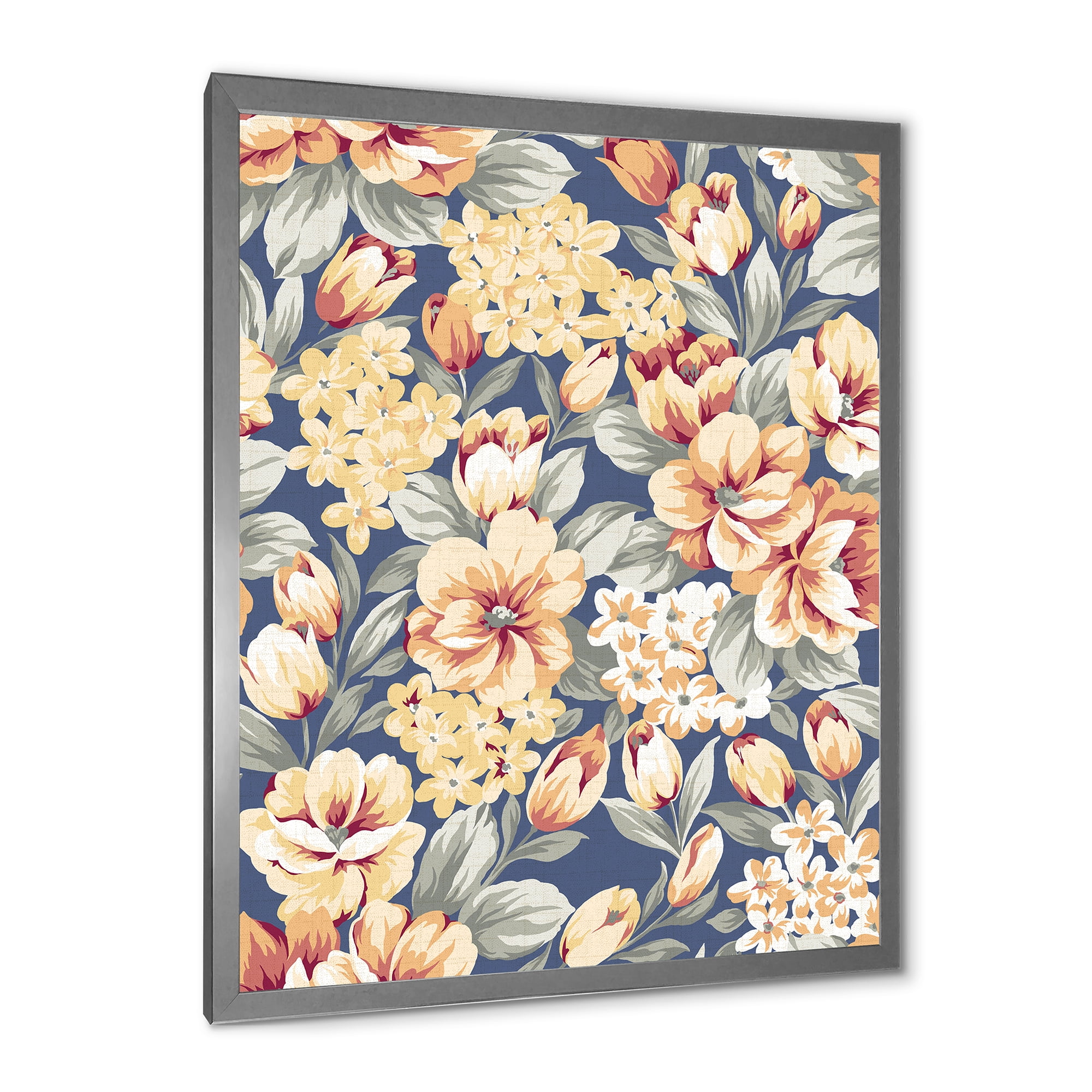 Designart 'Vintage Orange and Yellow Flowers' Traditional Framed Art Print