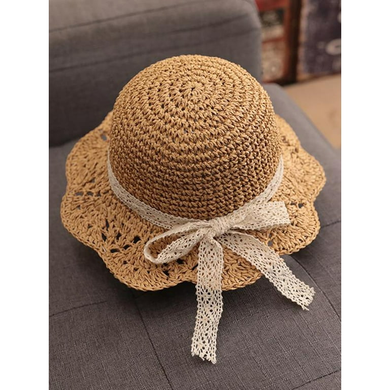 Girl's Straw Sun Hat, Wide Brim Hat with Adjustable Rope, Fashion