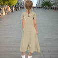 thumbnail image 4 of Spazoro Toddler Girls A-Line Dress, Short Sleeve Solid Color Round Neck Casual Princess Dresses for Child Girls Khaki Size 9 T, 4 of 6