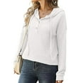 thumbnail image 5 of Hfyihgf Women's Button V Neck Waffle Knit Hoodies Long Sleeve Sweatshirt Drawstring Lightweight Pullover Tops（White,M), 5 of 8