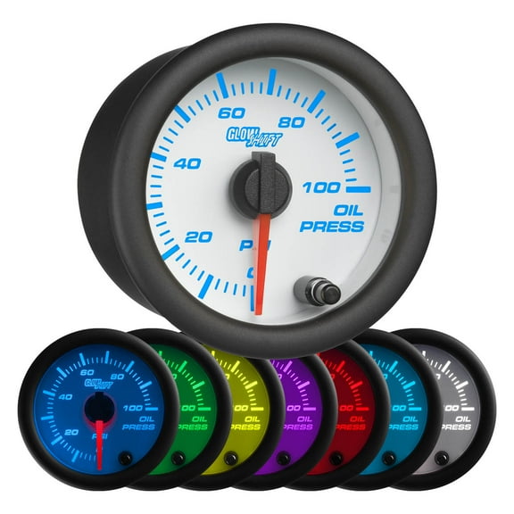 GlowShift | White 7 Color Series 100 PSI Oil Pressure Gauge for Cars and Trucks