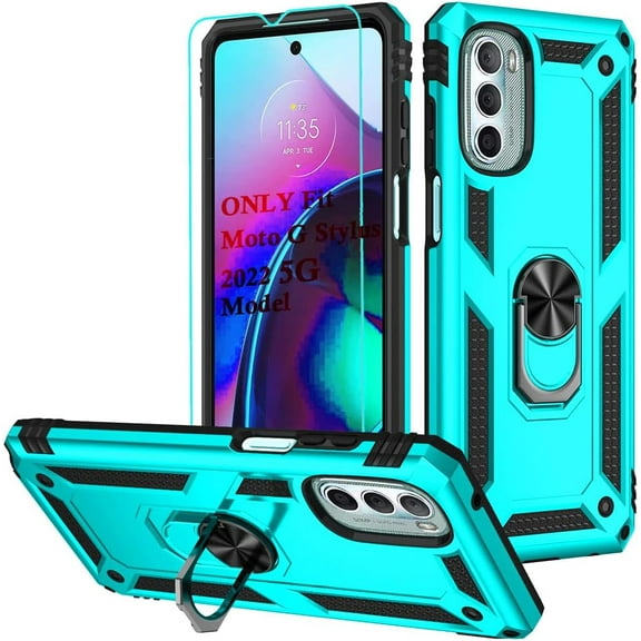 MYKOMI Moto G Stylus 5G 2022 Case with HD Screen Protector, Military-Grade Metal Ring Kickstand 15ft Drop Tested Shockproof Cover Case for Motorola Moto G Stylus 5G 2022