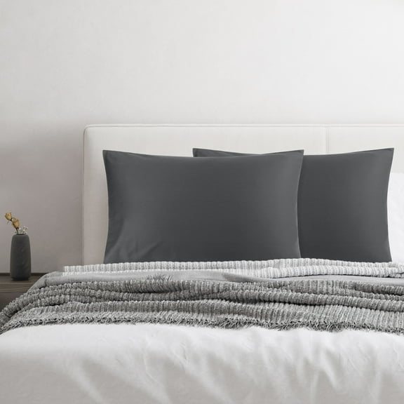 REGALWOVEN 2PCS Pillow Cases Soft Breathable Pillowcases,100% Cotton Pillow Covers with Envelope Closure Dark Gray Queen