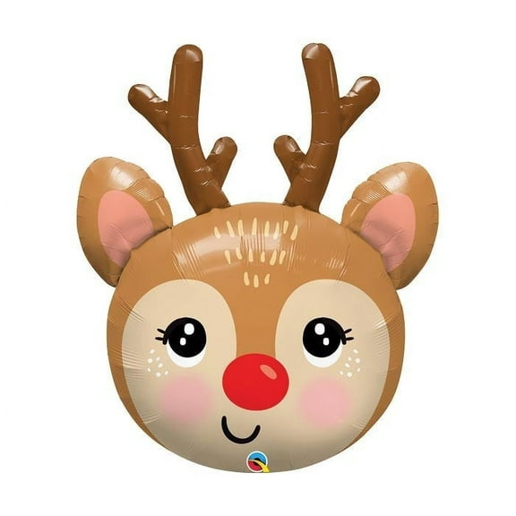 XL 35" Qualatex  Reindeer Balloon Foil Mylar Party Decoration with red nose