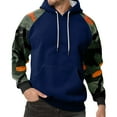 thumbnail image 2 of Pullover Hooded Sweatshirt with Camouflage Patterned Sleeves Drawstring Hood and Front Kangaroo Pocket for Everyday Wear Dark Blue L, 2 of 5