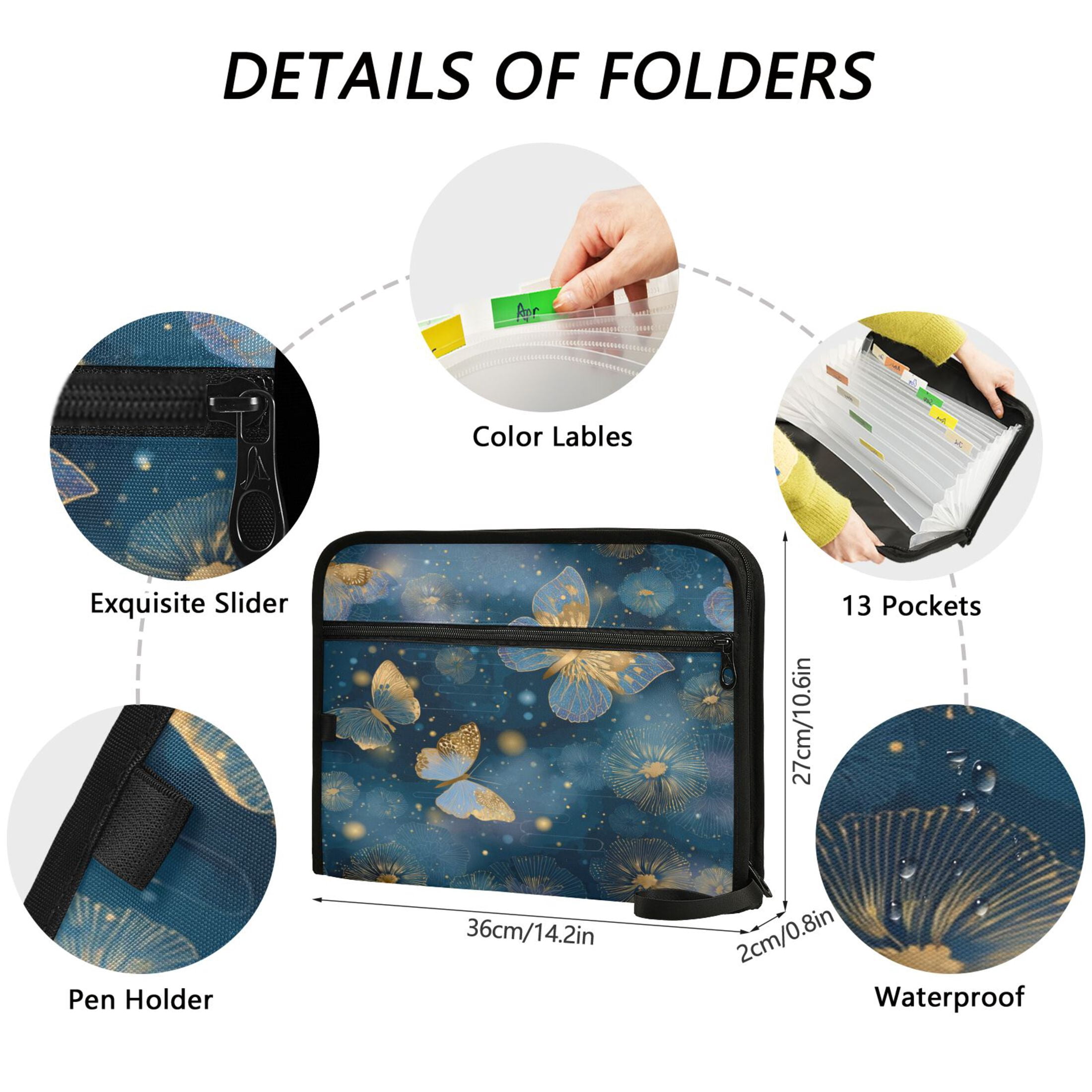 Organ Folder 14.2 x 0.8 x 10.6 Inches 13 Separate Pockets A4 Size Documents Folder A Sort Storage File Manager For The Home Office Traditional Japanese Butterfly