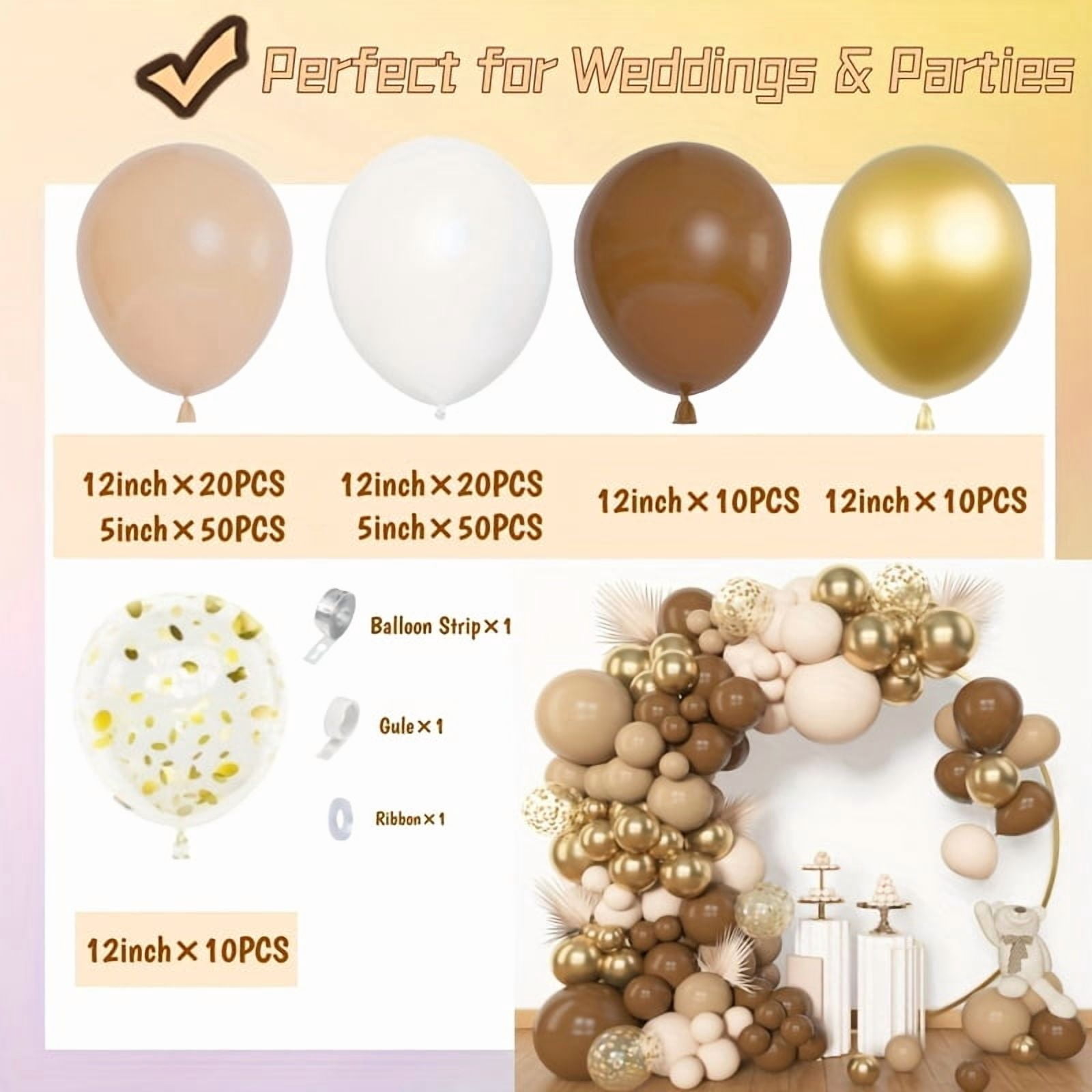 173Pcs Balloon Garland Arch Kit Brown Nude Golden Confetti Latex Balloons Neutral Boho Decor For Birthday Wedding Anniversary Halloween Party