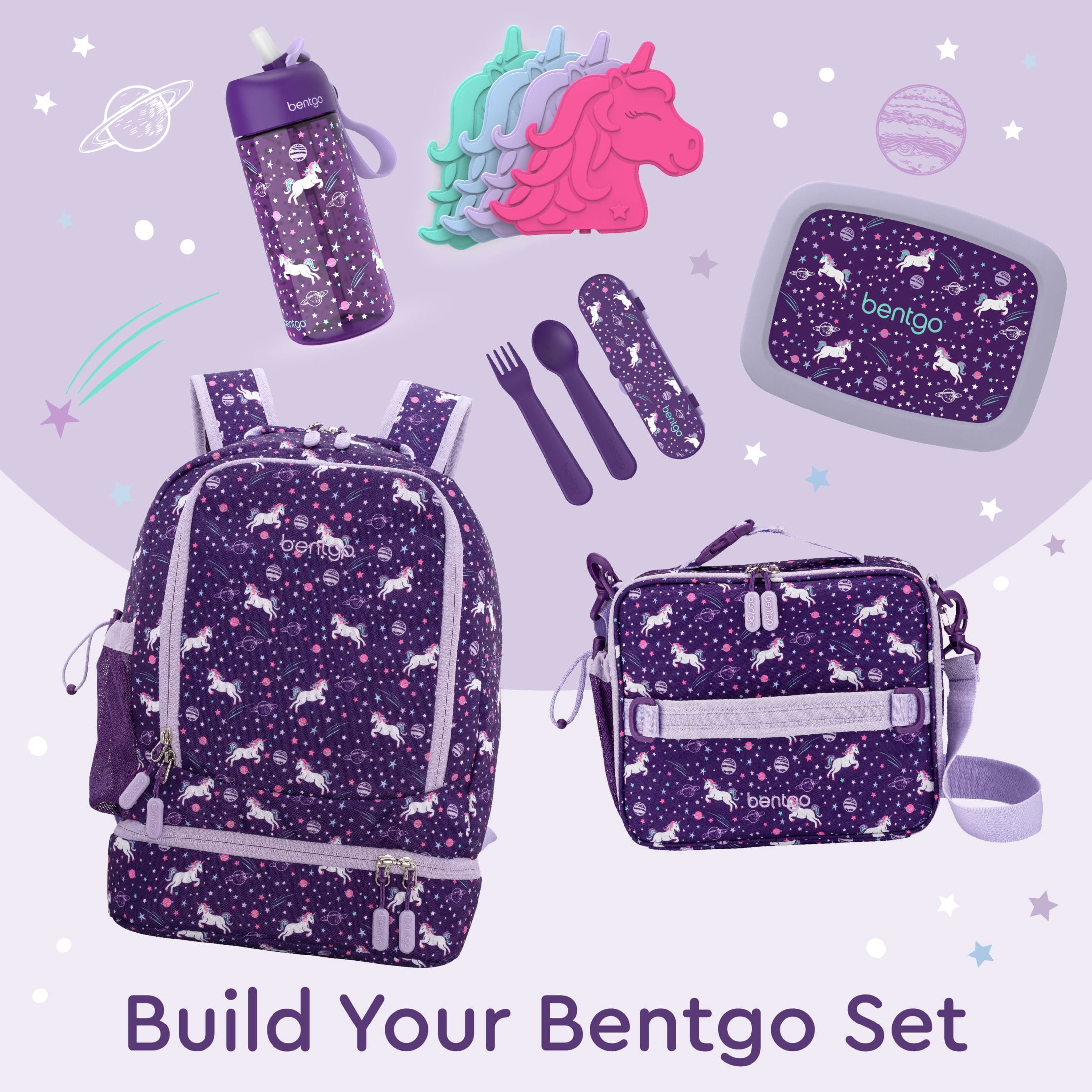 bentgo Kids Prints Unicorn Backpack w/ Lunch Box Purple (BGBKPAK-UNI)