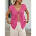 thumbnail image 3 of Womens Tie Crochet Shrug Short Sleeve Open Front Knit Cropped Cardigan Sweaters Cover Up Rose Red M, 3 of 7