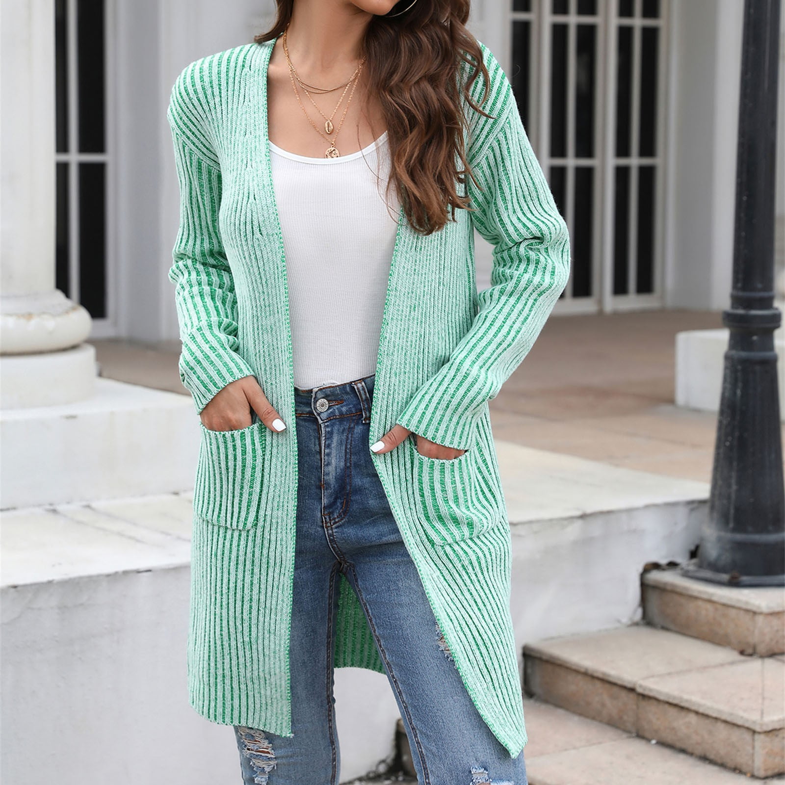 Aayomet Cardigan For Women Women Open Front Cardigan Sweaters Pockets Long  Sleeve Shrugs,Green S - Walmart.com