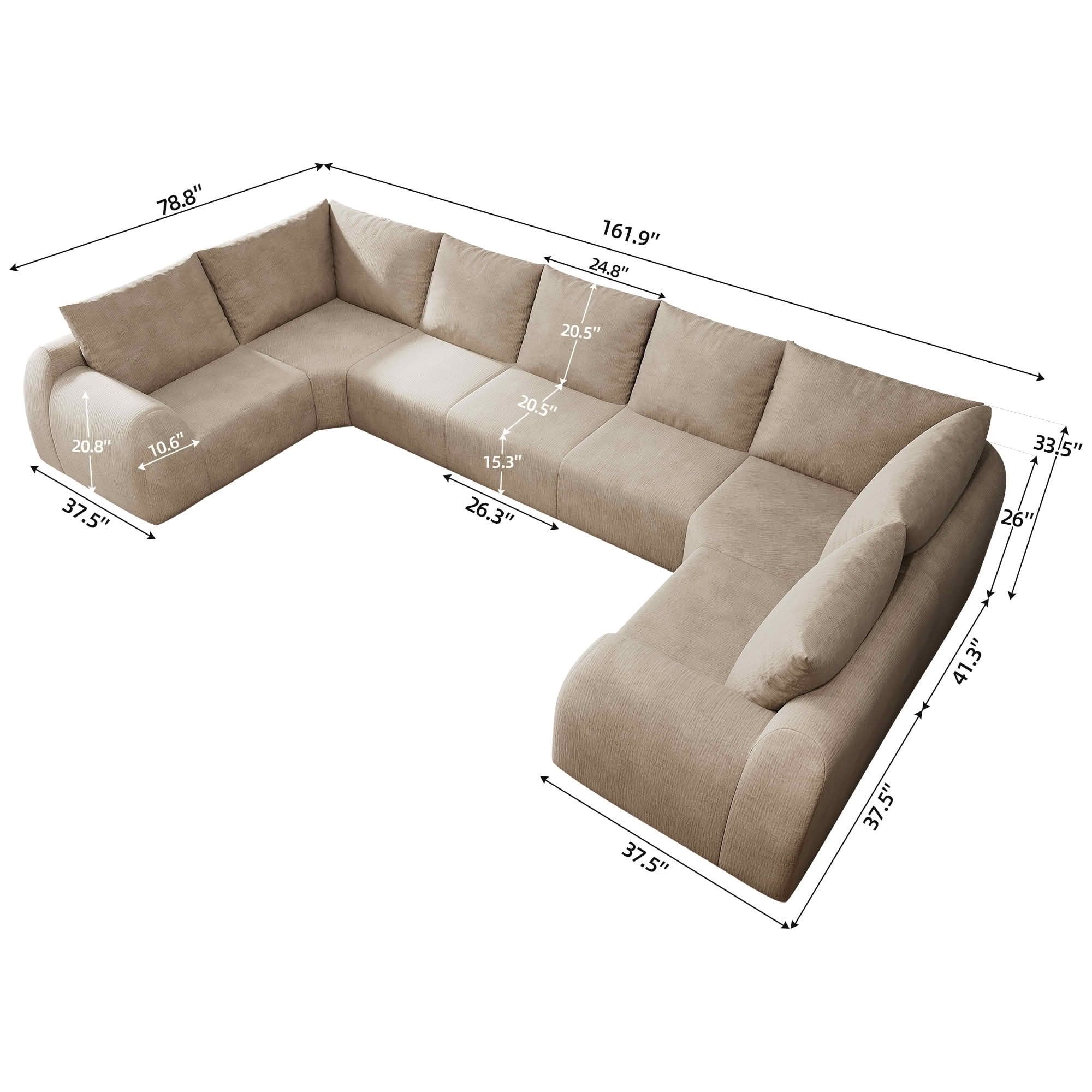 MAYEERTY 161.9" 7 Seats U Shaped Modular Cloud Sectional Sofa, Vacuum Compressed Chenille Couch, No Assembly Required Oversized Fabric Sofa