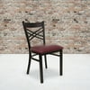 Flash Furniture 2 Pack HERCULES Series Black ''X'' Back Metal Restaurant Chair - Burgundy Vinyl Seat