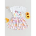 thumbnail image 3 of Bagilaanoe 2Pcs Toddler Baby Girl Sister Matching Outfits Letter Print Short Sleeve T-Shirts Tops + Flower Skirts 6M 12M 18M 24M 3T 4T 5T Kids Summer Skirt Set, 3 of 9
