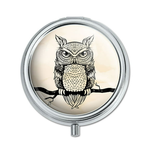 Owl Perched on Tree Branch Pill Box