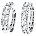 thumbnail image 2 of 10K White Gold Round & Baguette Cut Diamond Hoop 0.95" Prong Set Earrings 1 CT., 2 of 4