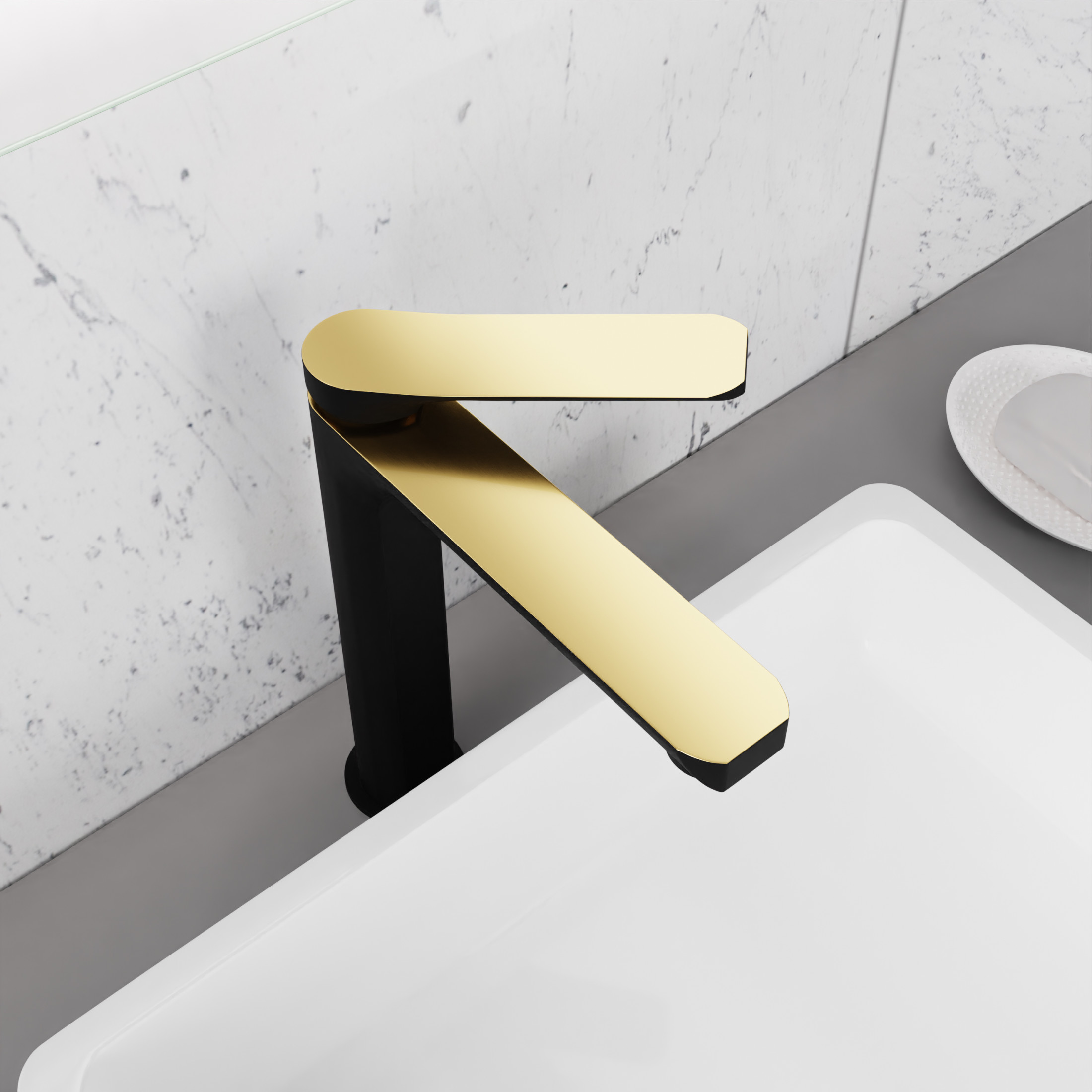 ANZZI Vessel Sink Faucet, Single-Handle Single-Hole with Pop-Up Drain in Matte Black & Brushed Gold