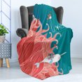 thumbnail image 4 of Narwhal Soft Flannel Fleece Blanket, Love Themed Sketch Illustration with Arctic Whale Bird and Floral Arrangement, Cozy Plush for Indoor and Outdoor Use, 50" x 70", Teal Coral White, by Ambesonne, 4 of 5
