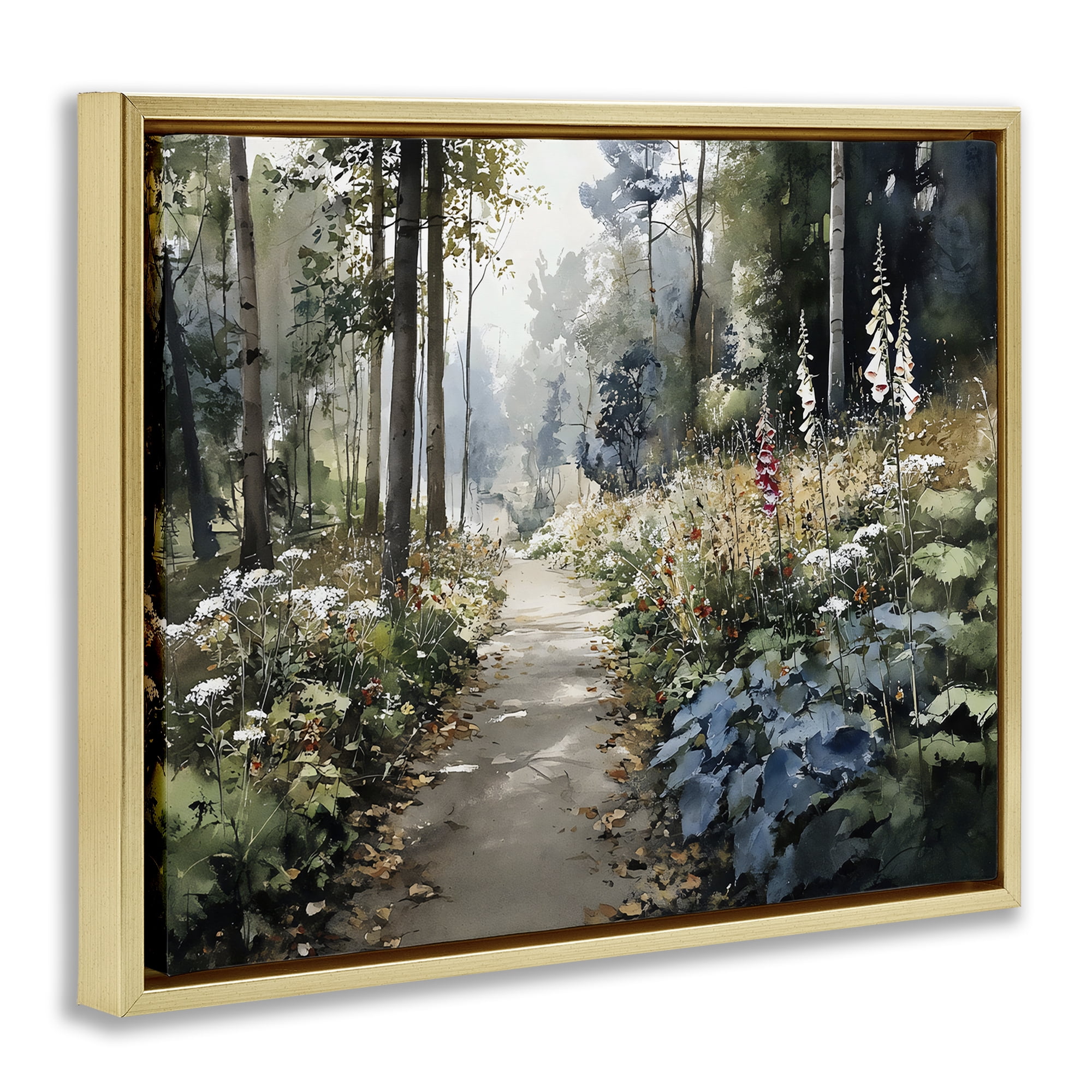 Stupell Industries Foliage Forest at Dusk Gold Framed Floater Canvas Wall Art, design by Franklyn Gregory