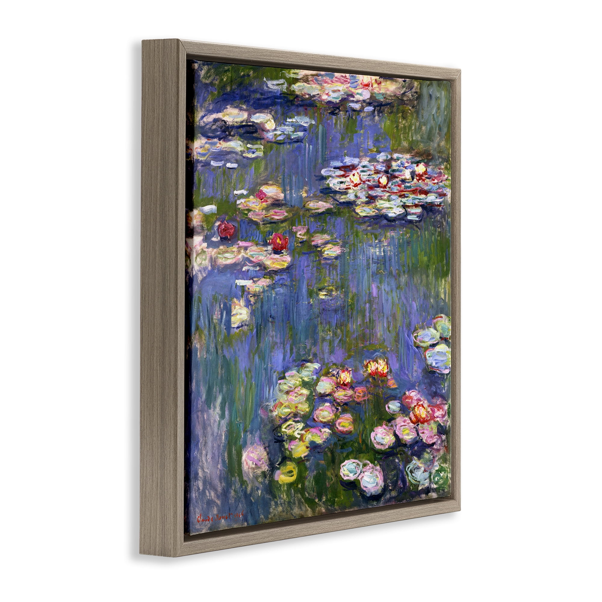 Stupell Industries Classical Monet Water Lilies Landscape & Nature Painting Brown Floater Framed Canvas Art Print Wall Art, 25 x 25