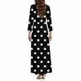 thumbnail image 4 of WTOBBY Women's Vintage Polka Dot Print V-Neck 3/4 Sleeve A-Line Beach Dress, Waisted Midi Sundress with Casual Flowy Skirt for Seaside Outings,Black XL, 4 of 5