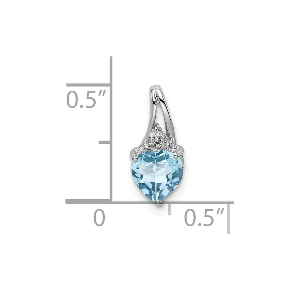925 Sterling Silver 0.01cttw Rhodium Plated Diamond and Aquamarine Heart Love Pendant 13mm x 6mm 925 Sterling Silver 0.01cttw Rhodium Plated Diamond and Aquamarine Heart Love Pendant 13mm x 6mm