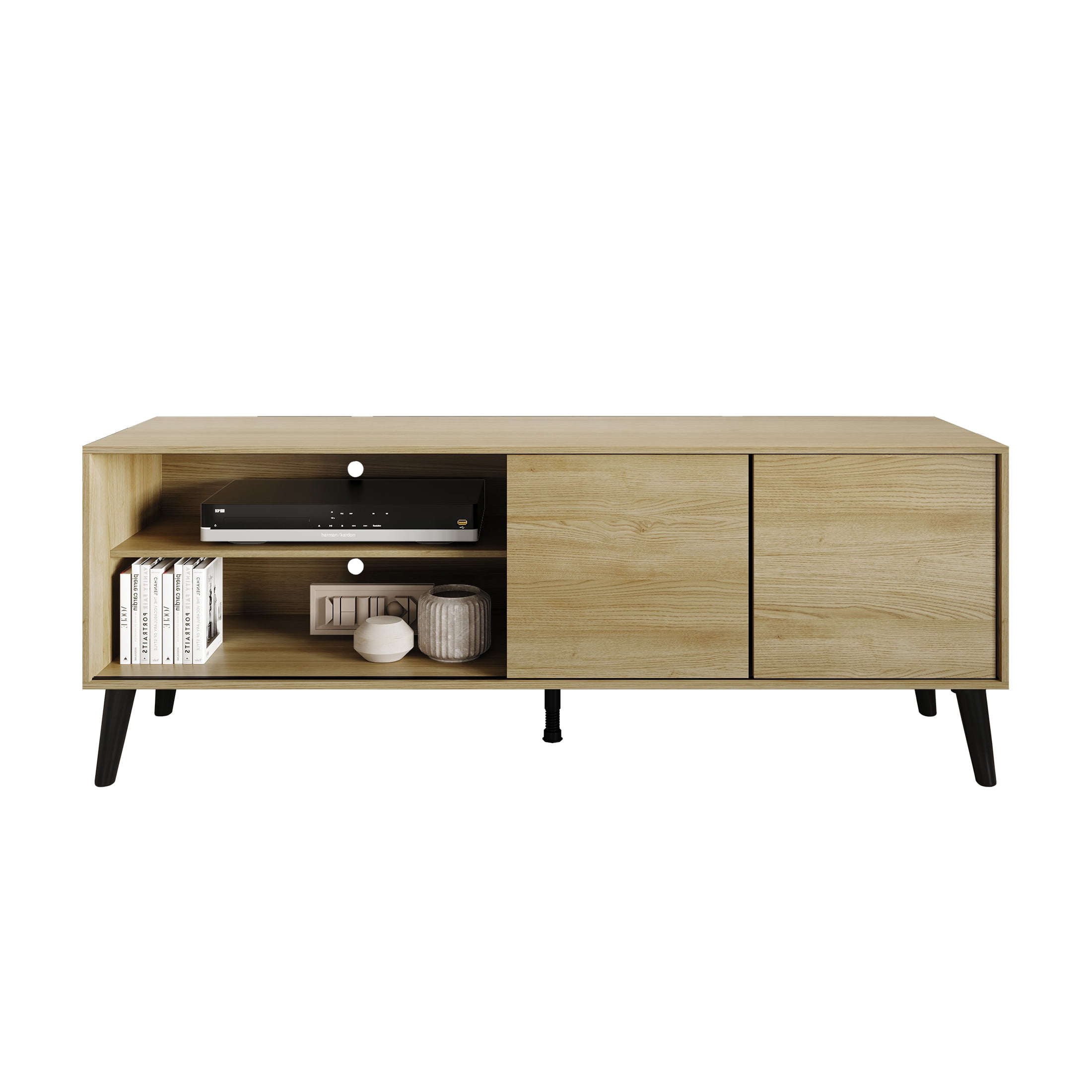 Castle Place Comtemporary TV Stand Console for TVs up to 65", Light Oak