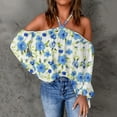 thumbnail image 2 of Cute Party Summer Tops for Women Plus Size Off The Shoulder Womens Blouses Trendy Tunics Spaghetti Halter Daisy Print Sexy Shirts for Female Dressy Long Sleeve Casual Tshirt, 2 of 6