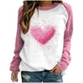 thumbnail image 1 of Cameland Rabais Saint-Valentin Femmes Mignon Rouge Cœur Graphique T-Shirts Raglan Manches Longues Col Rond Chandails en Molleton Ample Décontracté Tops Rose, 1 of 3