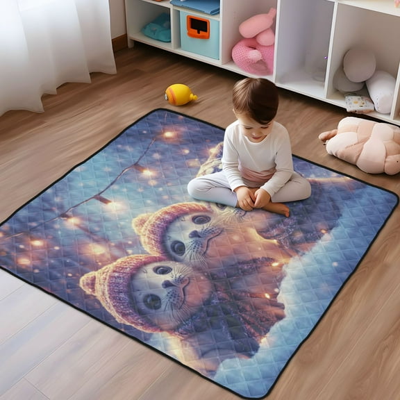 WOBOGO Winter Baby Seal Baby Playmats Extra Large Waterproof Rollable Activity Pads for Toddlers 50×50inch