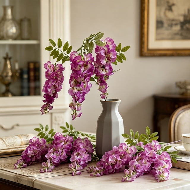 Guirnalda de glicinias artificiales de ramas largas | Flores artificiales de plástico realistas | Arreglo floral de techo para bodas | Accesorio de fotografía DIY